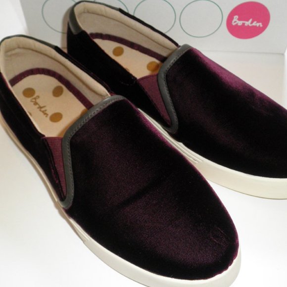 Boden Burgundy Velvet Slip On Sneakers in BOX 8.5 - Picture 4 of 8